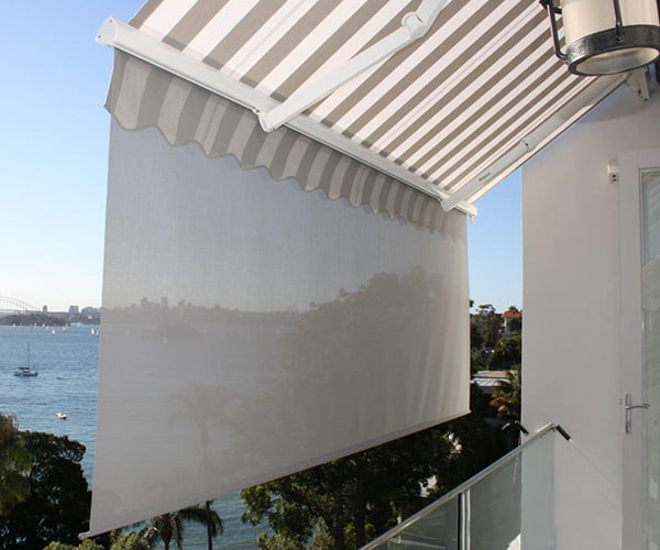 Folding arm awnings for outdoor